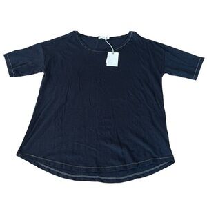 Barefoot Dreams Malibu Collection Slub Jersey Dropped Shoulder Tee Black Lrg NWT